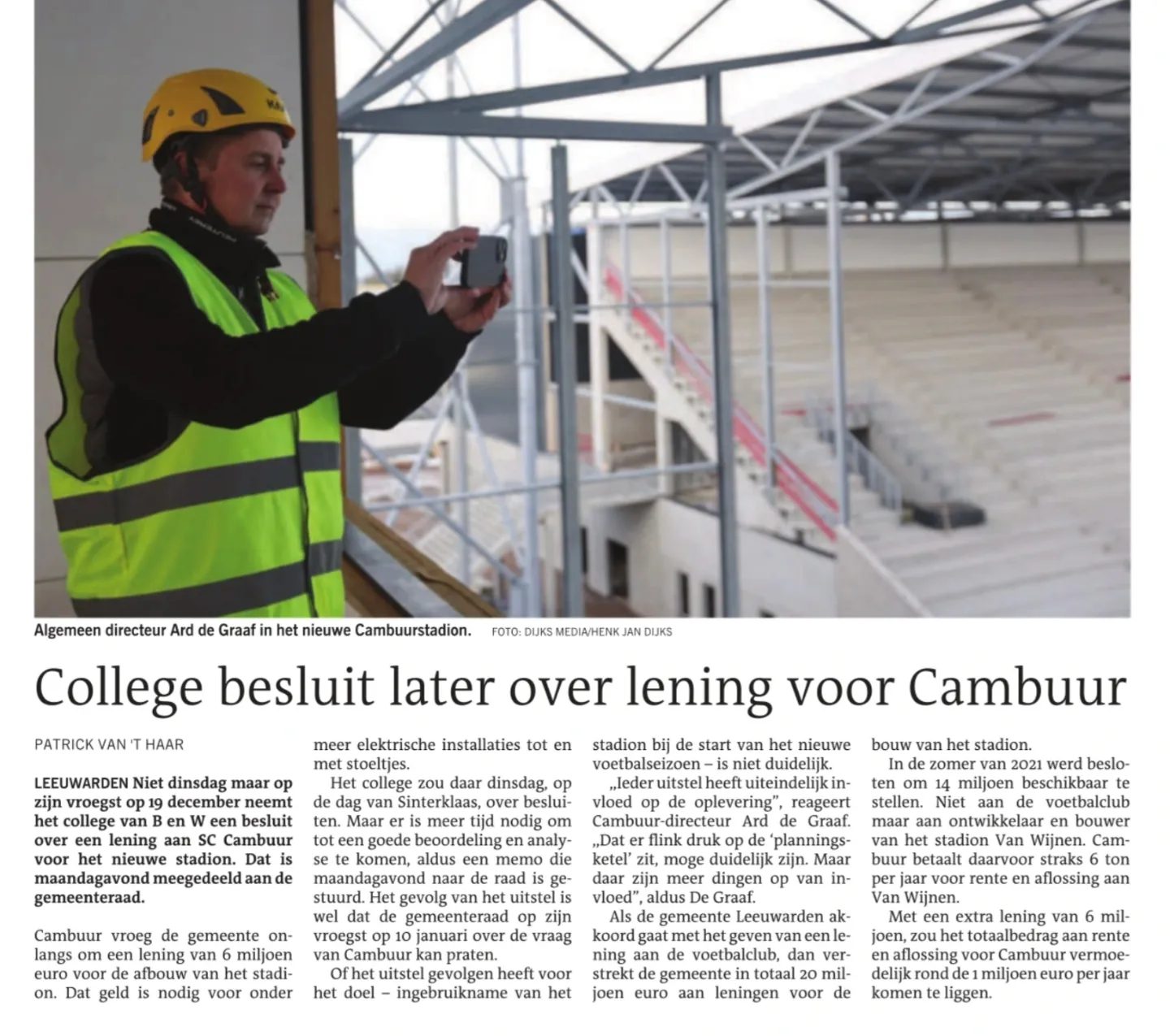 College besluit later over lening Cambuur…